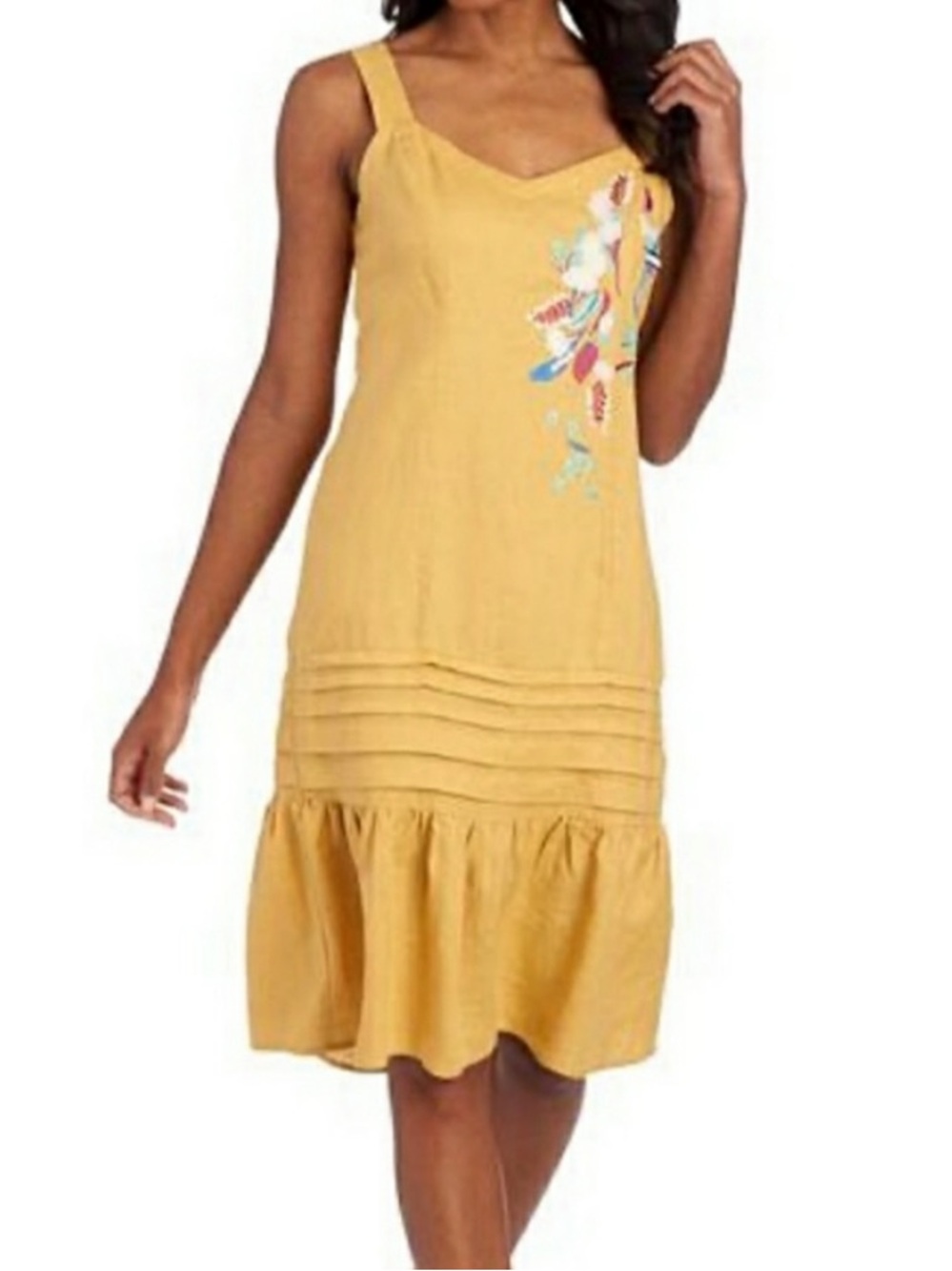 For Cynthia Mustard Yellow Sleeveless Linen Blend Dress - Size Large